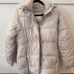 Abercrombie & Fitch Gray Puffer Coat with Faux Fur Hood